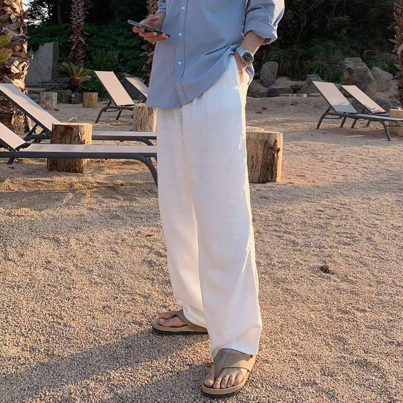 Linen Trousers Men's New Summer Cotton and Linen Pants Thin Drape Wide Legs Loose Versatile Straight Casual Trousers