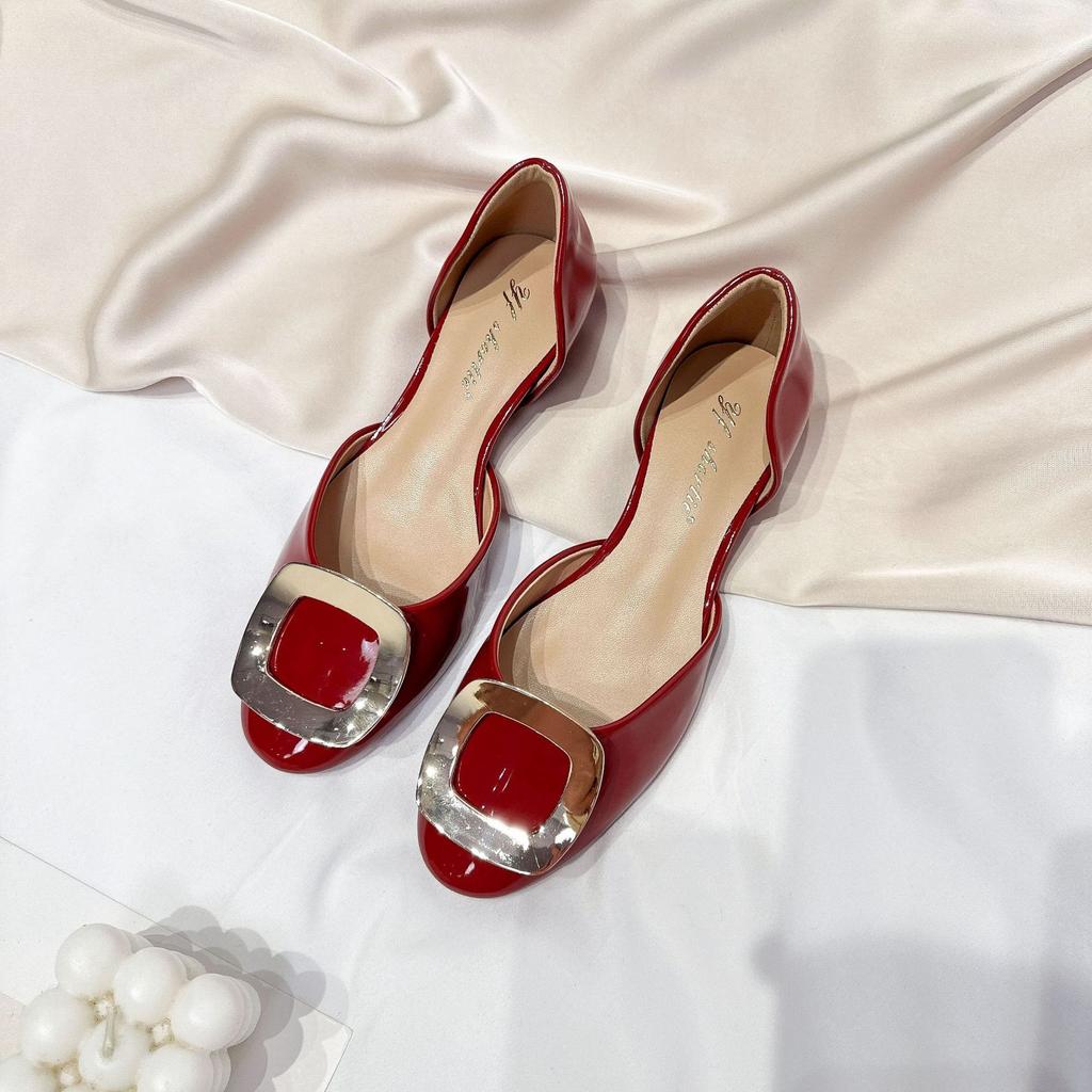 Small Inner Height Increase Women's Shoes Metal Square Buckle Hollow Single Shoes Women's 2025 New Retro One-pedal Bag Head Sandals