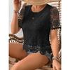 QICED Women's Fashion Casual Solid Color Print O-Neck Short Sleeve  Blouses & Shirts