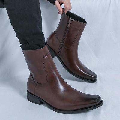 Men's European & American Pointed Toe Side Zipper Short Martin Boots, Large Size, Autumn/Winter 2025 Collection