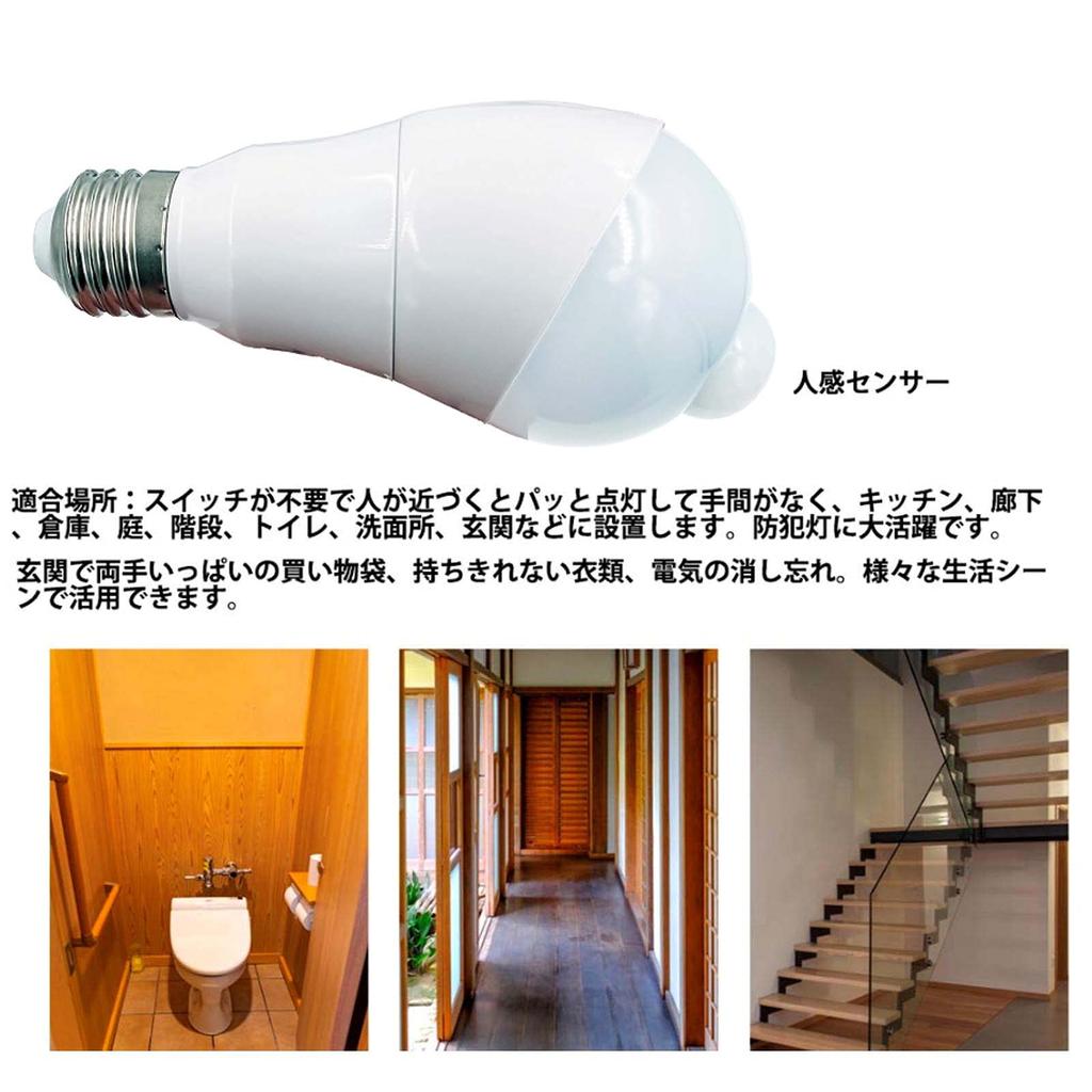 LED Light Bulb with Motion Sensor, Light Sensor, Automatic OnOff (Slanted), 360-Degree Rotation, Adjustable Detection Angle, Sensor Light for