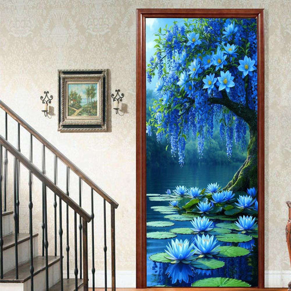 1Pcs landscape Vinyl Door Sticker For Bedroom Home Decor Self Adhesive Removable Wall Decal Door Renovation Waterproof Poster