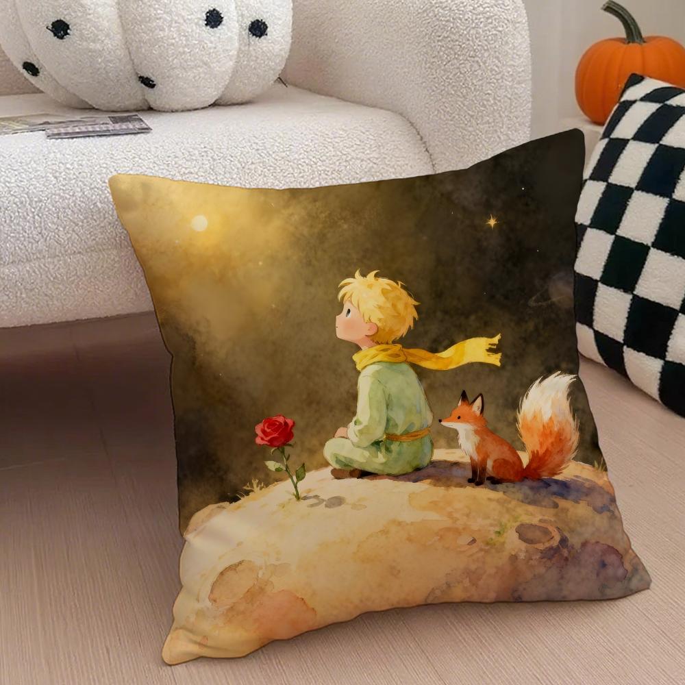 Healing The LLittle Prince Painting Fairy Tale Cushion Cover Throw Pillow Cover Hidden Button Durable Polyester Chair Cushion