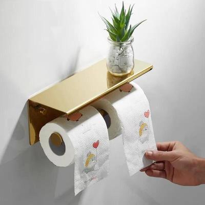 Suport Modern Auriu de Perete pentru Hârtie Igienică Oțel Inoxidabil Suport Dublu pentru Rulă de Hârtie Raft de Depozitare pentru Rulă de Hârtie de Baie Hotel