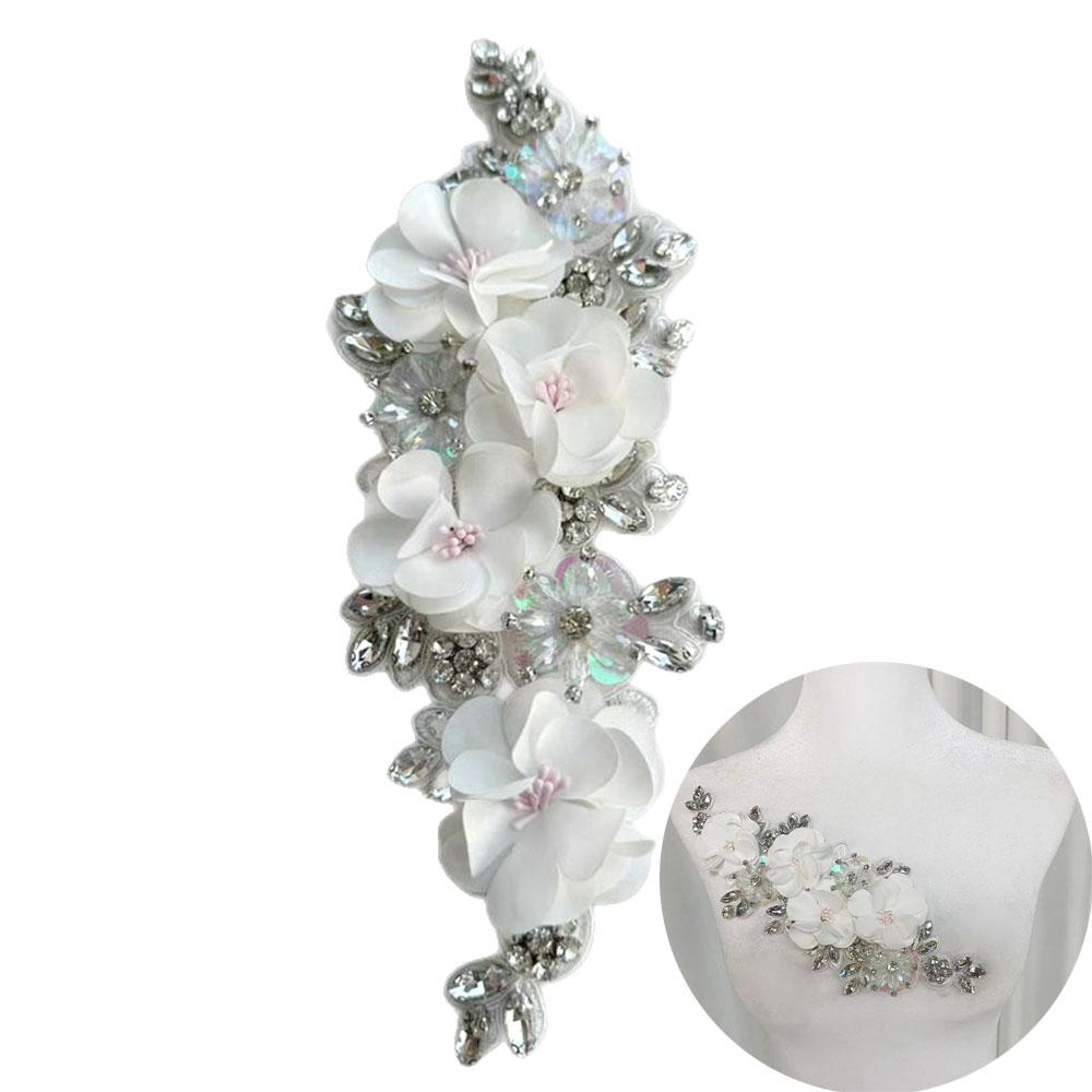 Patchs Fleurs Strassés Diamant Cristal Mode Applique Tissu Pour Robe Femme Embellissement Taille Décoration Accessoires Couture