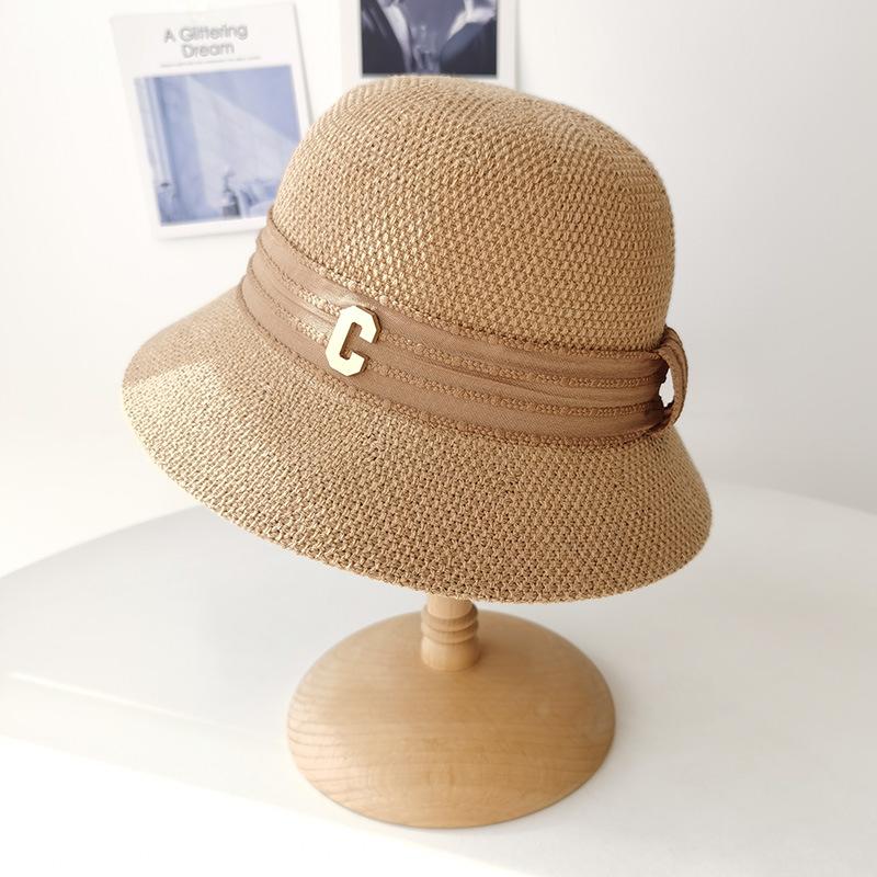 Letter C decoration with dome spring and summer travel sunshade sunscreen hat children's casual washbasin hat
