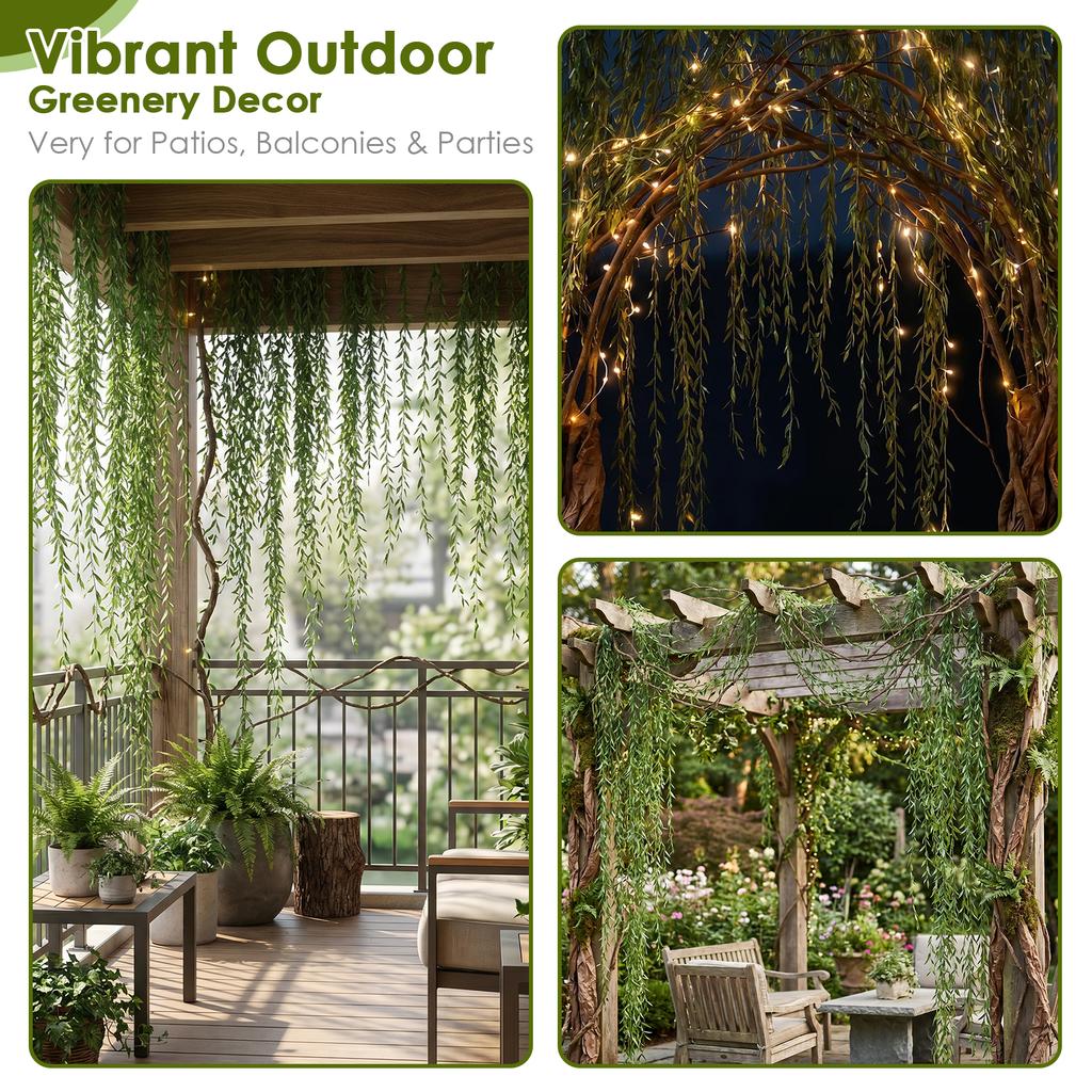 Artificial Vines Decor 25Pcs 35inch Greenery Stem with LED Light 9.84ft Bendable Rattan Vine for Home Wall Wedding Arch Decor