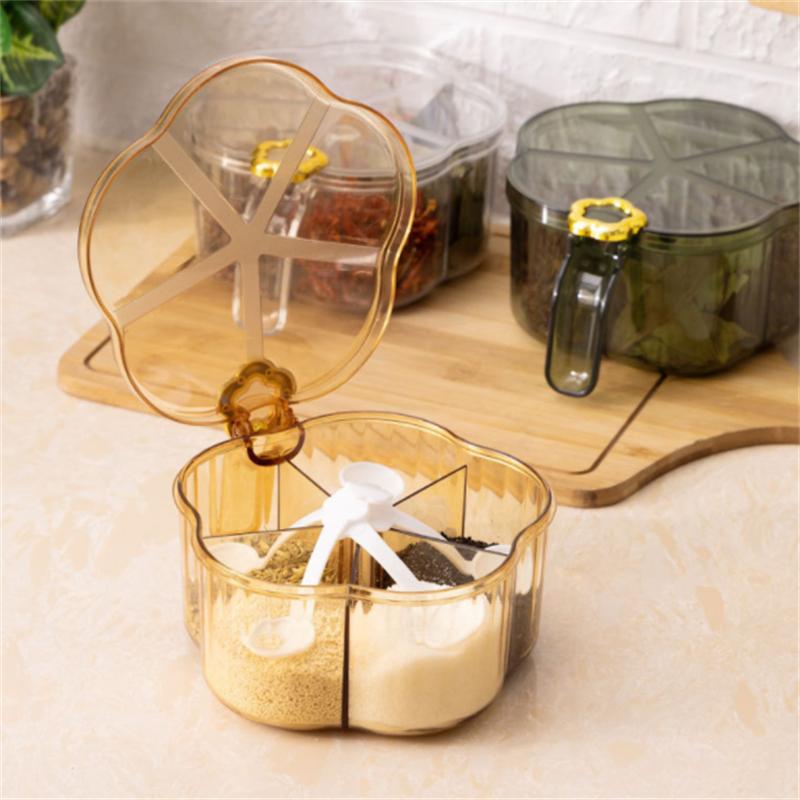 5 In 1 Seasoning Box with Spoon Spice Jar Multi Compartment Salt Pepper Spice Jars Pots Kitchen Accessories Condiment Container