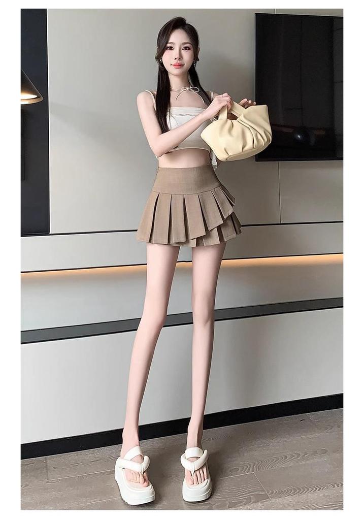Women's High-Waist Pleated A-Line Skirt - School Style, Spring/Summer