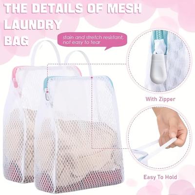 2 sacs à linge en maille nid d'abeille avec poignées, Tissu polyester résistant, Conception rectangulaire polyvalente à fermeture éclair pour vêtements délicats