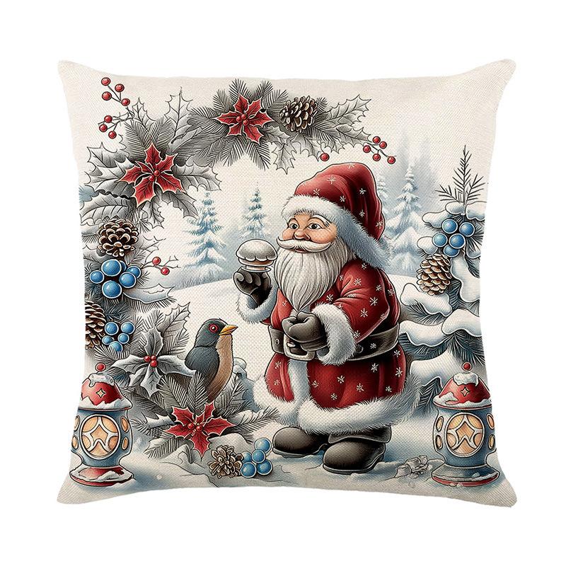 Festival Oil Painting Pillow Cover, Realistic Art Print Removable Cushion Cover, Linen Sofa Bed Decor for Christmas, Home Gift