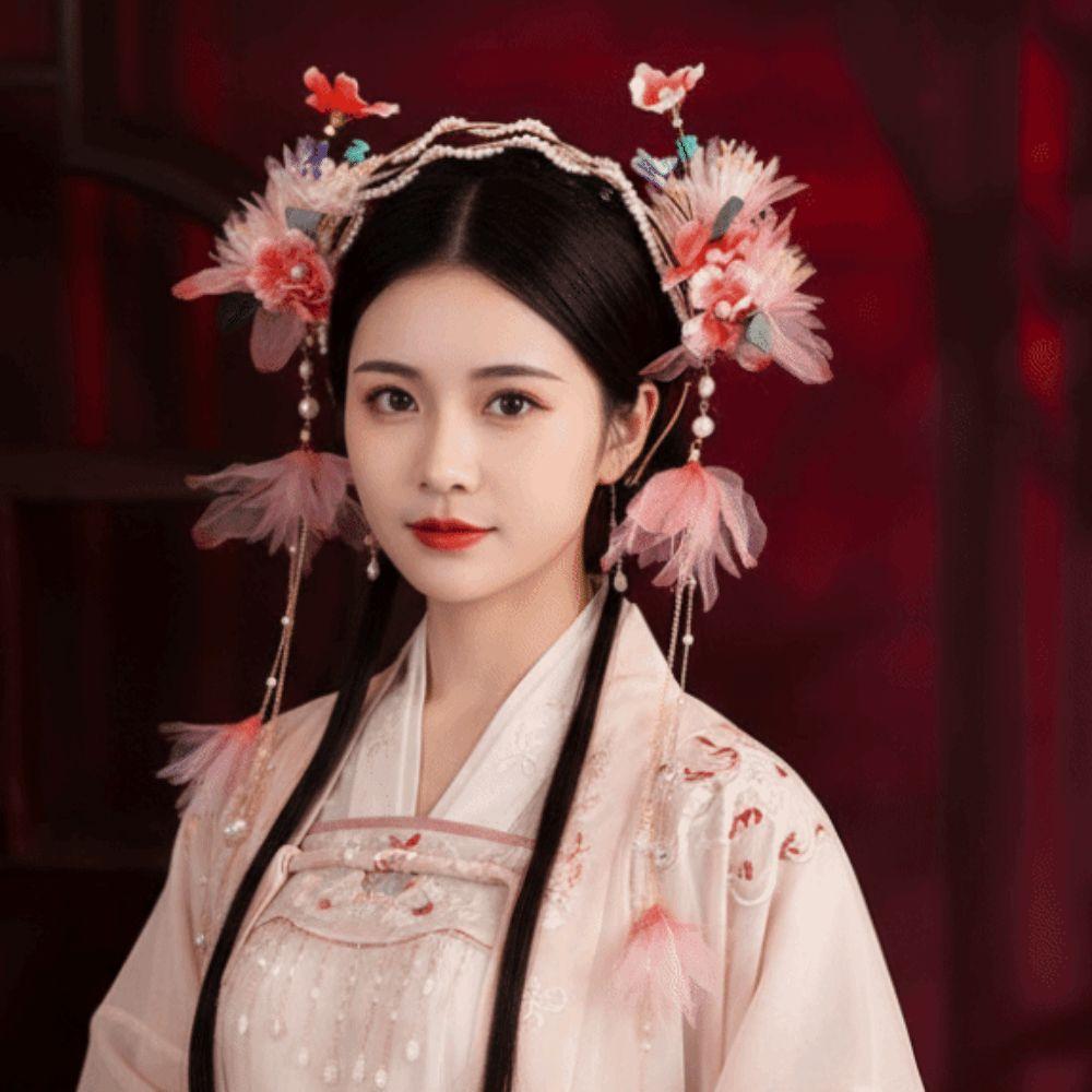 Flower Hanfu Tassel Hair Hoop Beads Swaying Fairy Headwear Antique Chinese Ancient Hairband  Girls