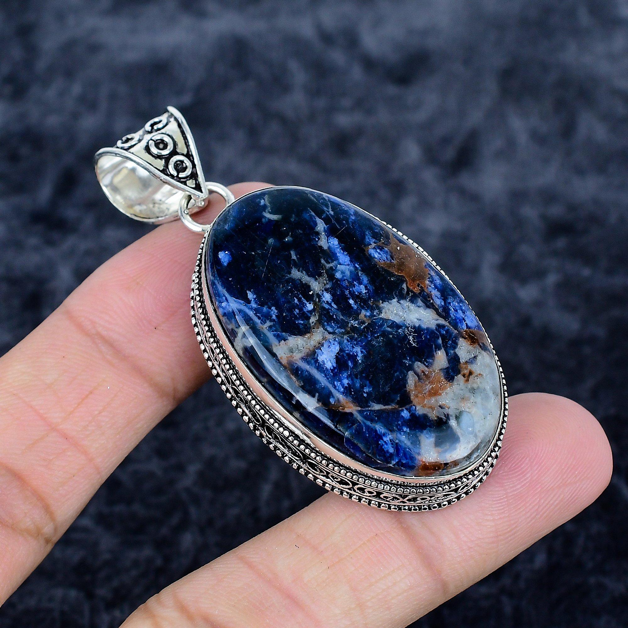 

Sodalite Gemstone Handmade 925 Sterling Silver Jewelry Pendant 2.44 MM-3400
