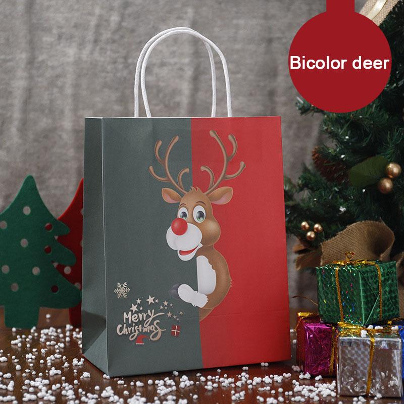 Christmas Kraft Paper Bag Cartoon Candy Packaging Bag Christmas Eve Gift Handbag Santa Claus Snowman Gift Portable Paper Bags