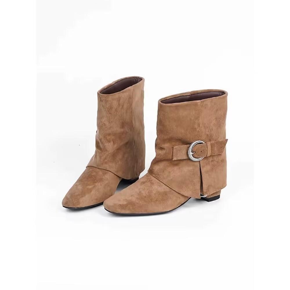 Inner heightening short boots women are not tired of feet autumn and winter new belt buckle suede high heel fashion trouser boots
