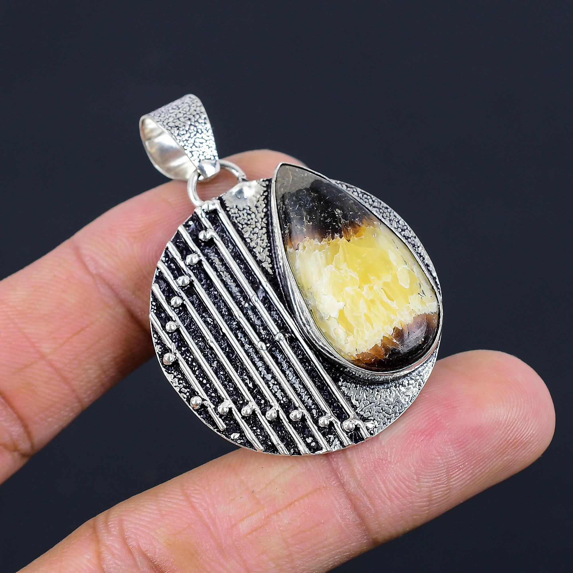 

Уникальный подвес ручной работы из стерлингового серебра 925 пробы с септариевым драгоценным камнем корневой чакры