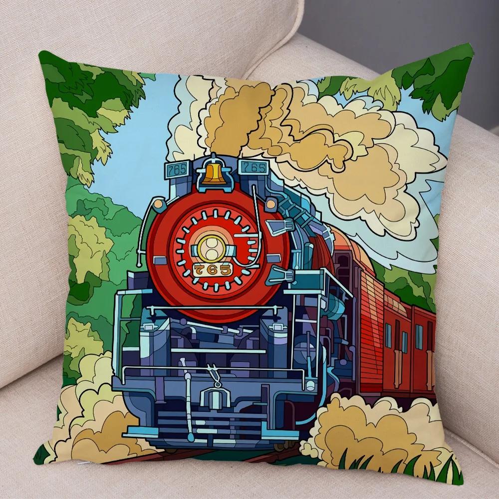 Both Sides Pillow Case Decor Happy Camper Cartoon House Travel Car Cushion Cover for Sofa Home Super Soft Plush Pillowcase