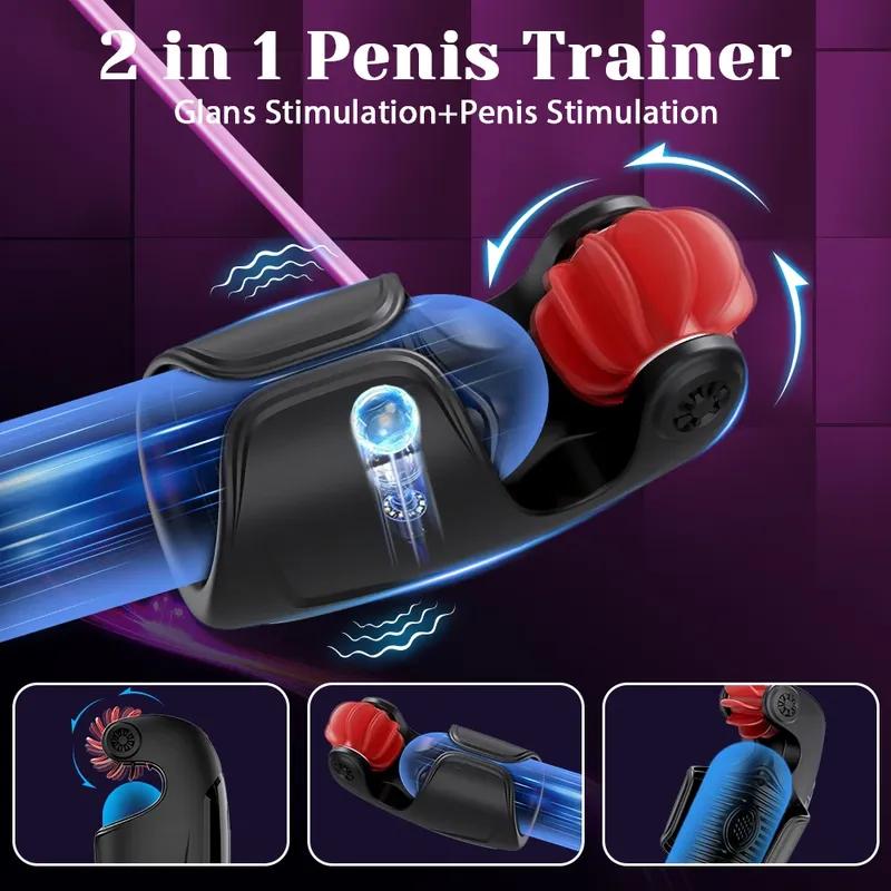 Licking Penis Glans Trainer Male Rotating Tapping Penis Vibrator Vibrating Lasting Delay Endurance Training Sex Toys for Men