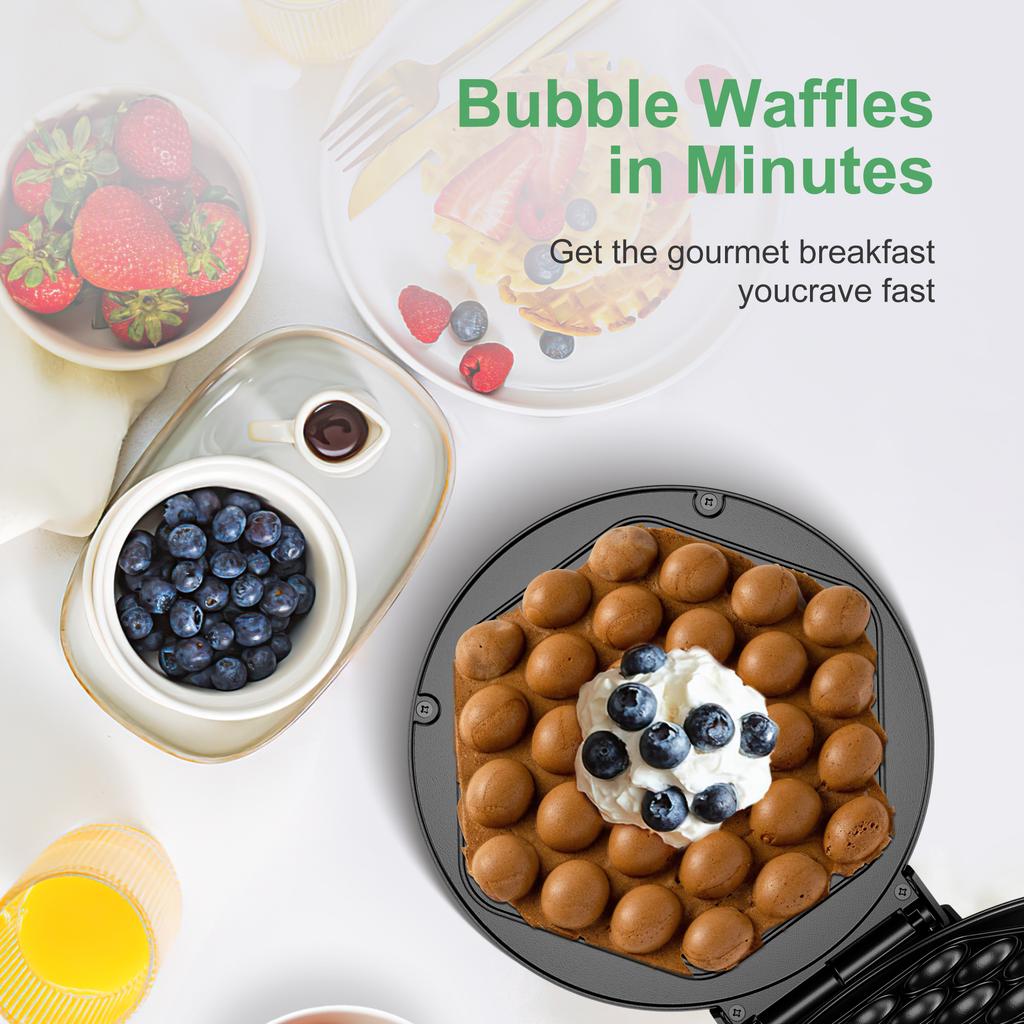 7" Non-Stick 950W Bubble Waffle Maker Efficient Electric Griddle Perfect for Creative Ice Cream Desserts