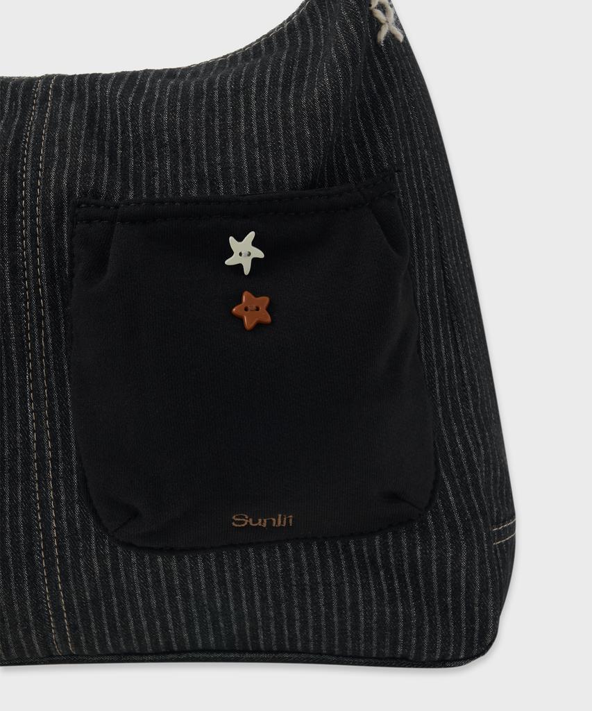 Sunlit Denim Hobo Bag (Black)