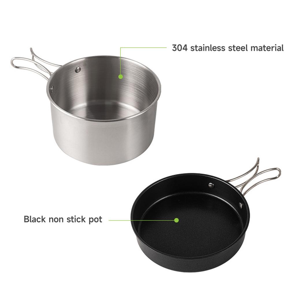Stainless Steel Camping Cookware Utensils With Storage Bag Cookware Pot Cooking Outdoor Tableware Easy to Use and Clean