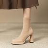 Chunky Heel Short Boots for Women Autumn Winter Splicing Waterproof Platform Skinny Boots Suede Temperament High-heeled