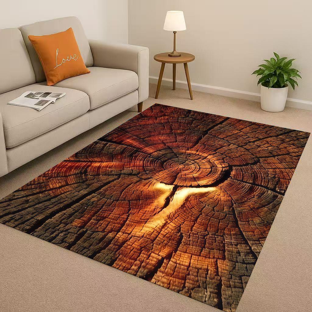 Retro Wood Grain Tree Growth Ring Brown Gray Living Room Non Slip Area Rug Carpet for Bedroom Playroom Sofa,Home Decor Doormat
