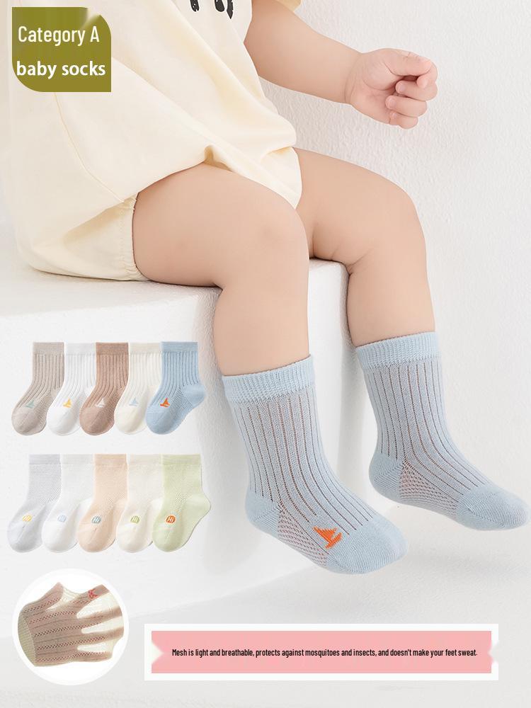 Summer Thin Cotton Baby Socks, Class A Newborn & Toddler Girls Cartoon Mesh with Loose Cuffs