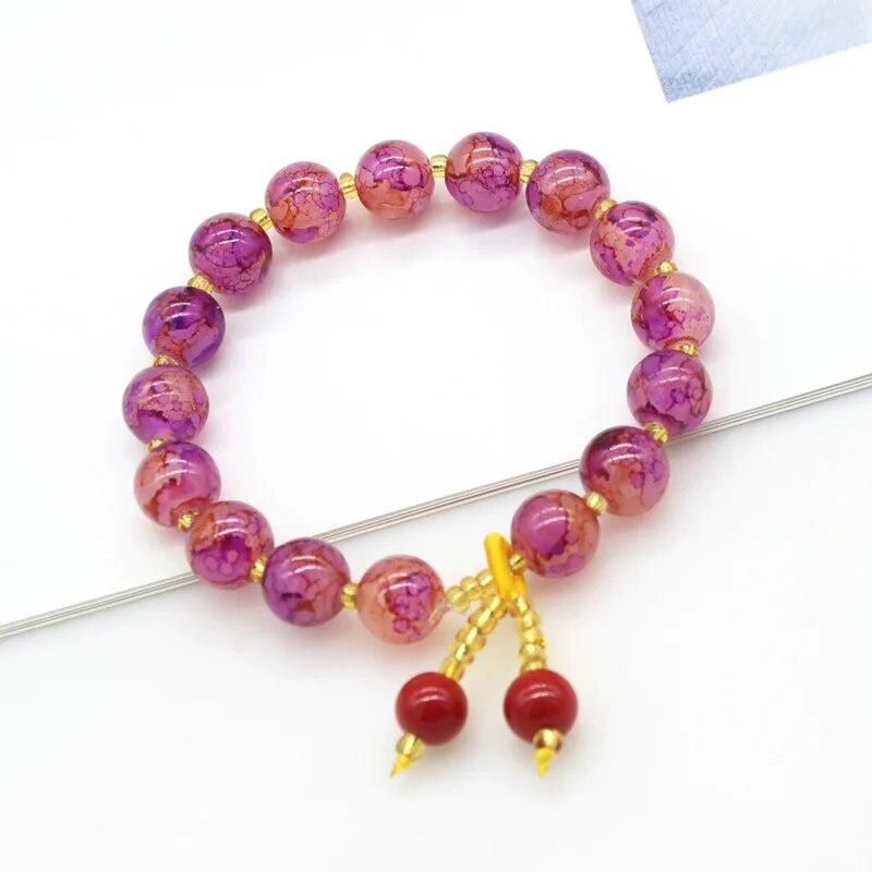 

Корейские изысканные эластичные браслеты из стеклянных бусин для женщин, модные растрескавшиеся бусины с краской, эластичный регулируемый браслет, ювелирные изделия, подарки 1