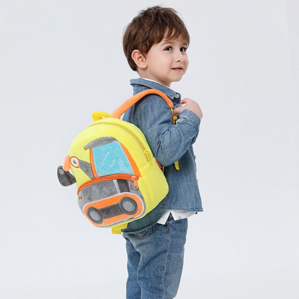 Plush Cartoon Excavator Backpack 2-4 Years Old Kids Small School Bag Kids Engineering Backpack