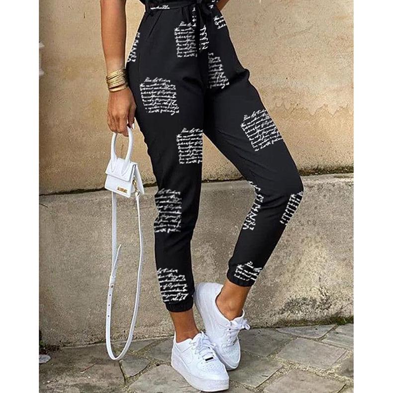 Summer Women's Casual Button-Up Print Waistband Jumpsuit
