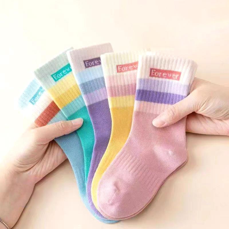 5Pairs Fashion Stripe Number Socks Children Boys Sport Sock Pink Rabbit Baby Girl Middle Tube Sock Ruffle Brim Kids Cotton Socks
