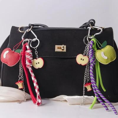 1 Piece Leather Apple Backpack Pendant DIY Decoration Creative Weaving Rope Fruit Keychain Bag Accessories