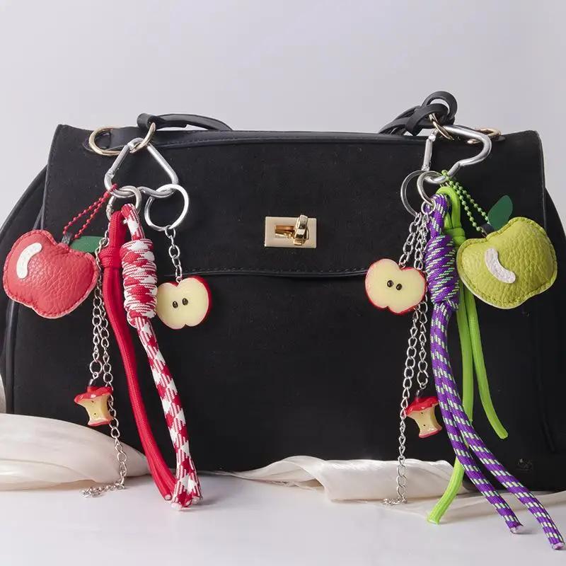 1 Piece Leather Apple Backpack Pendant DIY Decoration Creative Weaving Rope Fruit Keychain Bag Accessories