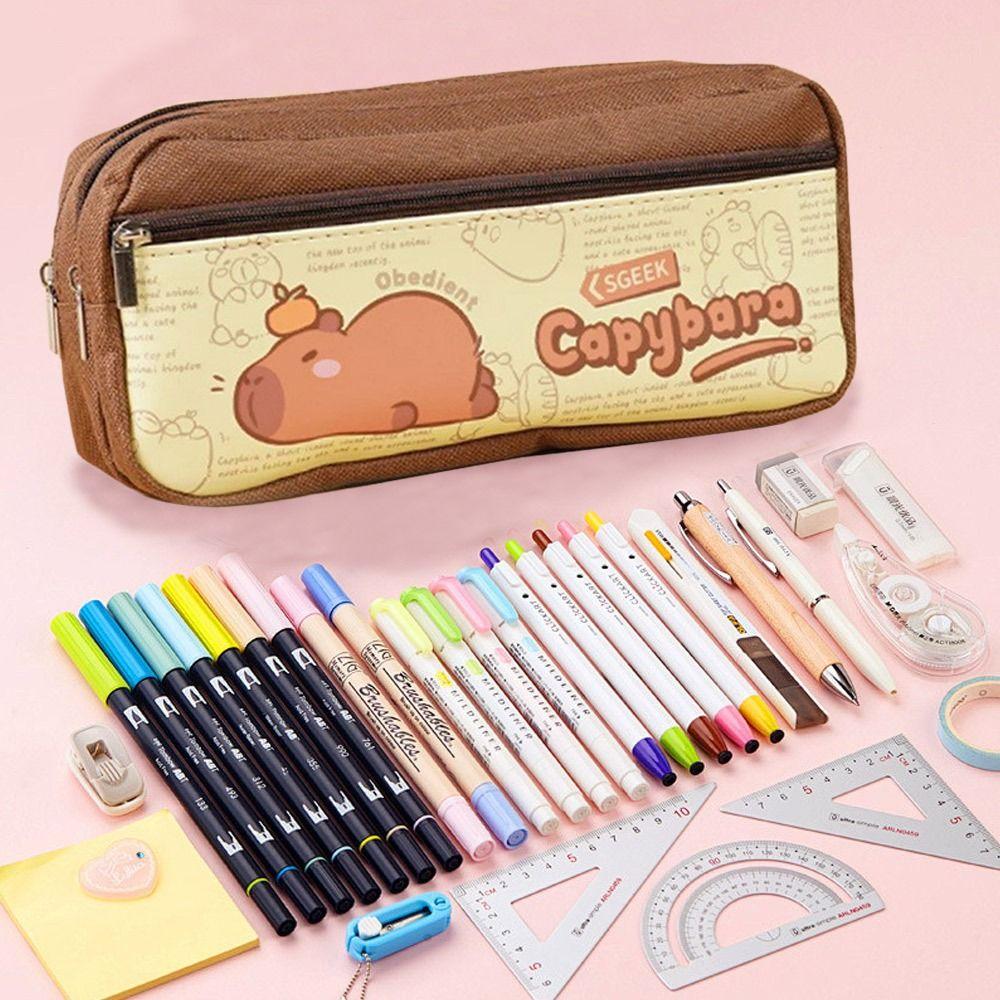 Canvas Pen Bag Panda/Capybara Pencil Case Cute Stationery Organizer  for Students