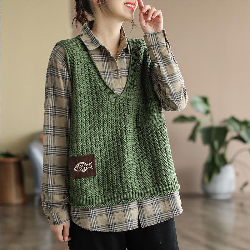 Retro V-Neck Knit Vest for Women - Spring/Autumn Casual