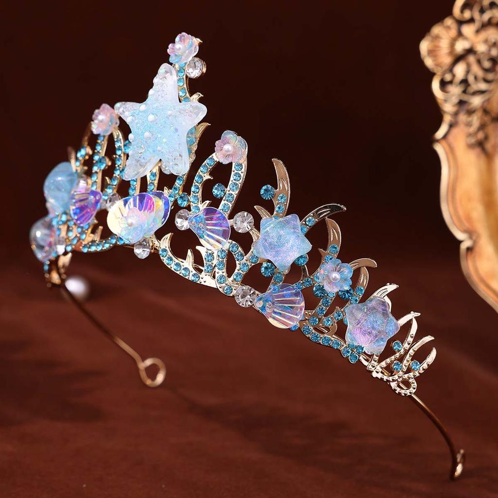 New Alloy Diamond encrusted Beaded Headwear Handcrafted Crown for European and American Brides Starfish Sequined Wedding Princess Crown