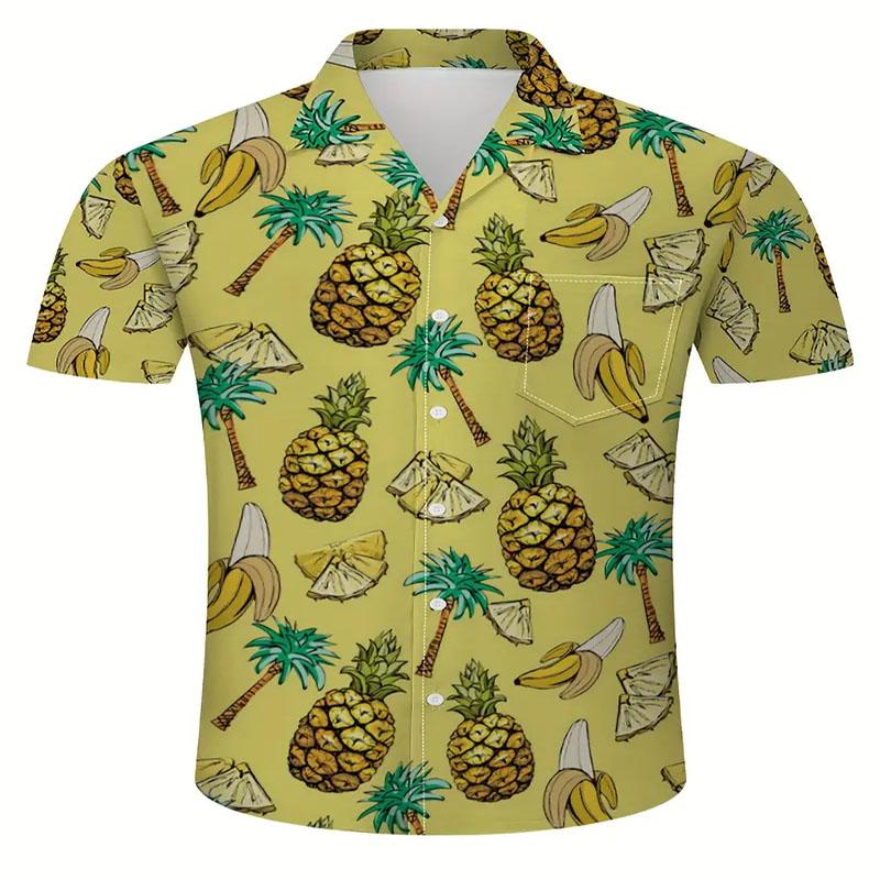 Modisches Herren-Freizeit-Kurzarmhemd mit tropischem Fruchtmuster, 3D-Druck für Sommer, Outdoor, Strand