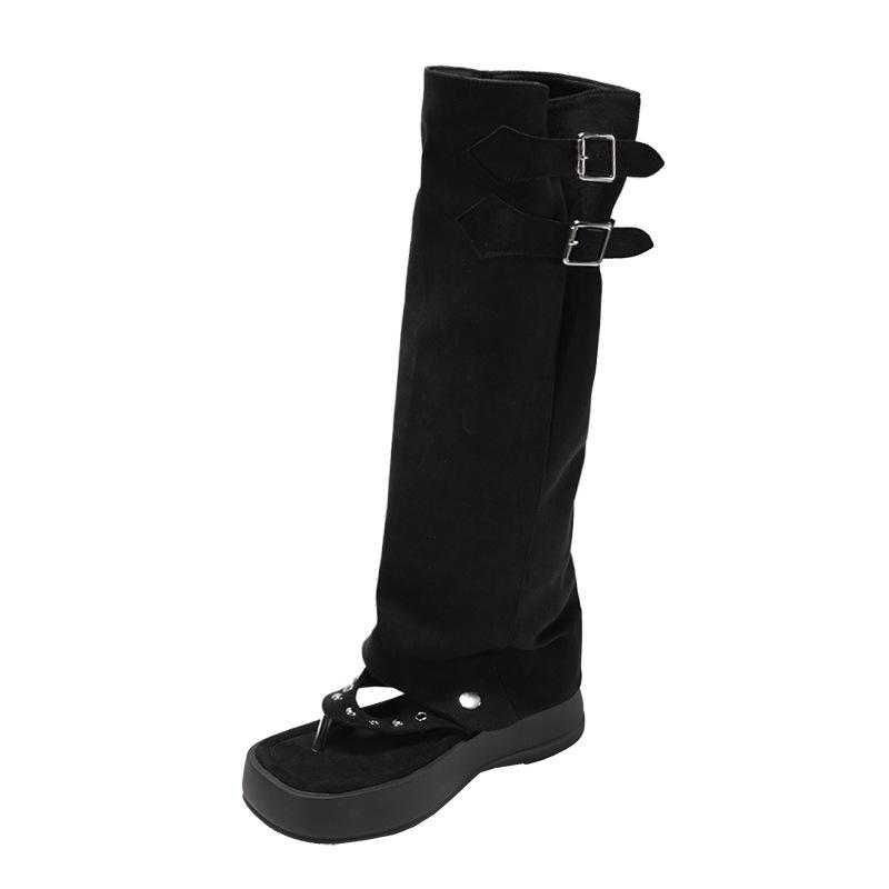 Fashion Trend Black Heightened Platform Boots Women's 2025 New Summer High-end Removable Roman Cool Boots