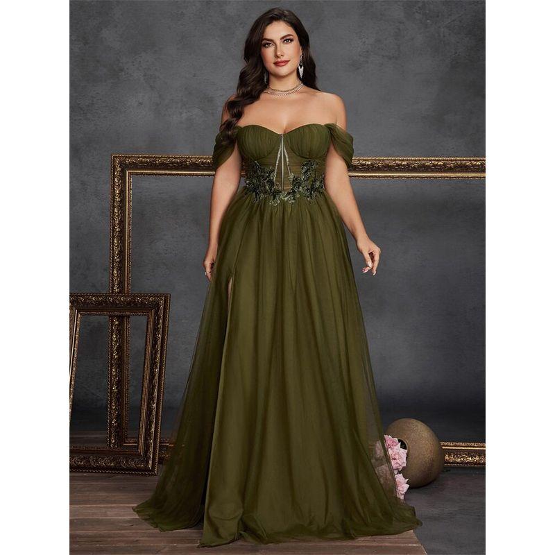 Plus Size Prom Dress Evening Gown Bridesmaid Dress 4XL Formal Dress Olive green 0 XL
