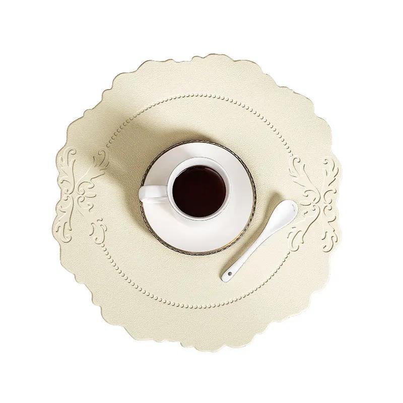 

INS Nordic Leather Embossed Placemats Pads Western Table Mat Creative Heat-Resistant Waterproof Oil-Proof Light Luxury Retro Mat 38x36.5cm 1pc