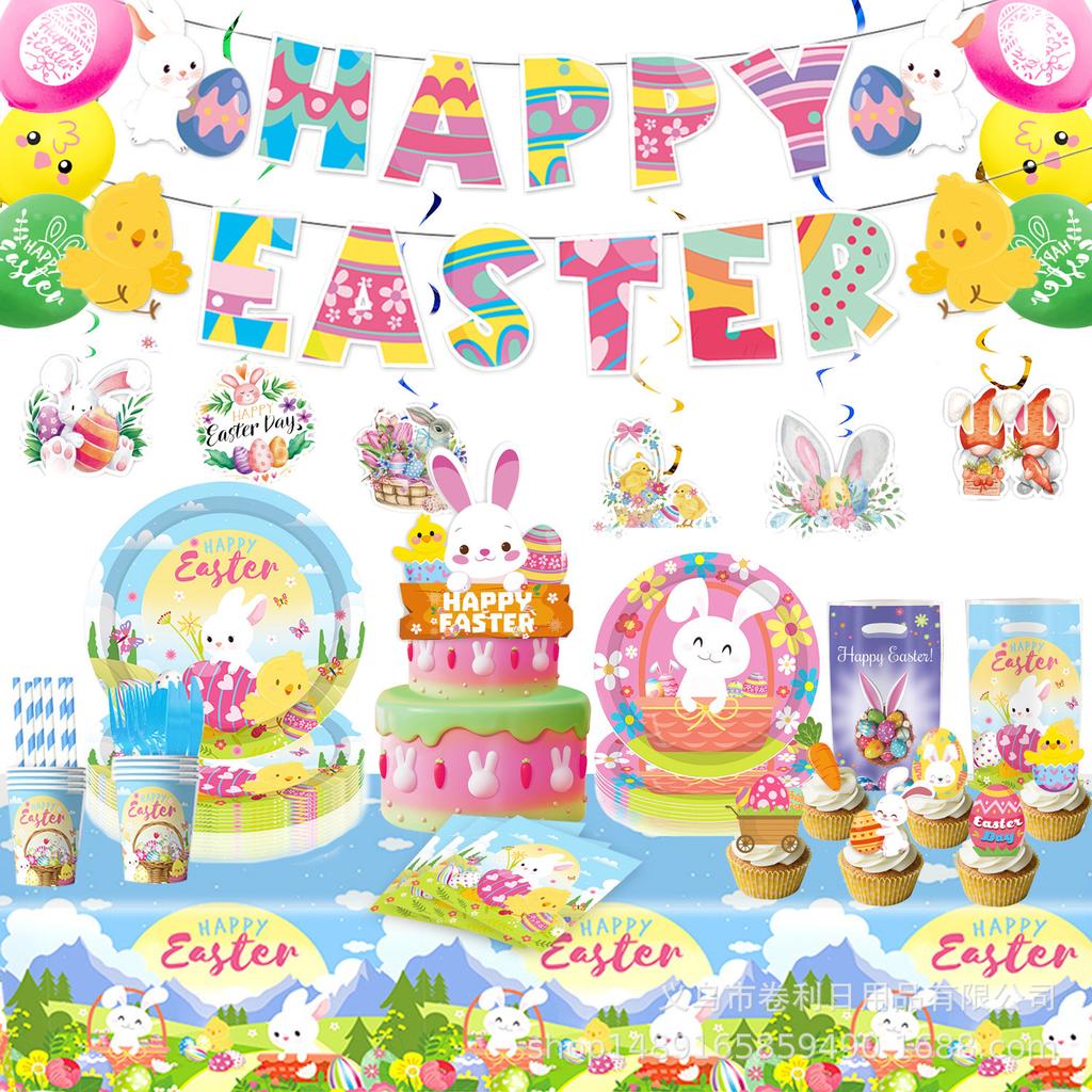 Easter Bunny Theme Party Supplies Easter Decoration Easter Party Banners Disposable Cutlery Arrangement