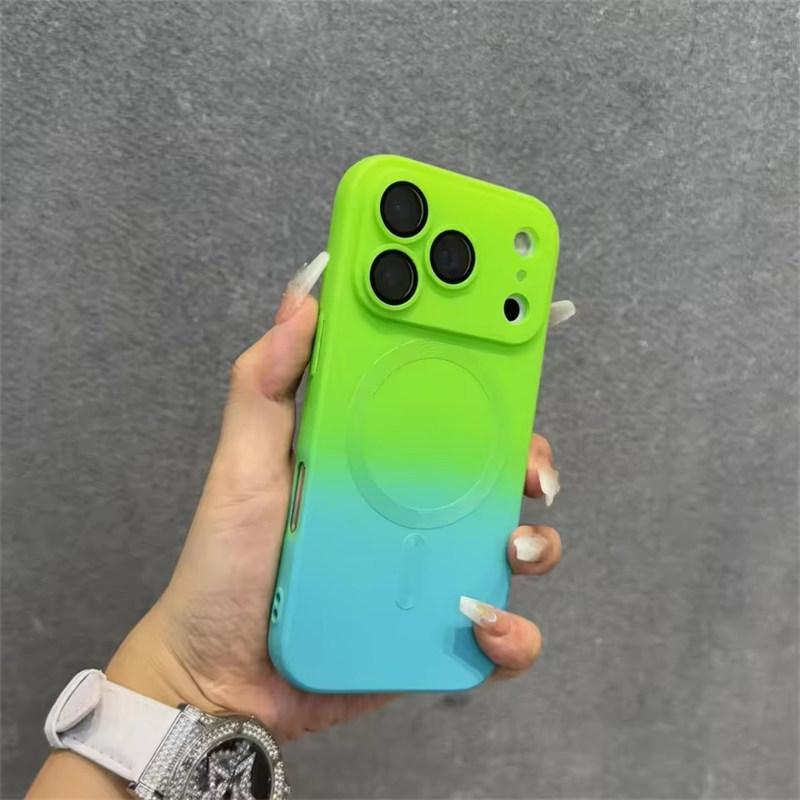 

для iPhone 17 Air Роскошный чехол для телефона Magsafe с беспроводной зарядкой и градиентной кожей на ощупь для iPhone 17 16 15 14 13 12 11 Pro Max Plus Cover iPhone 17 Pro зелёный