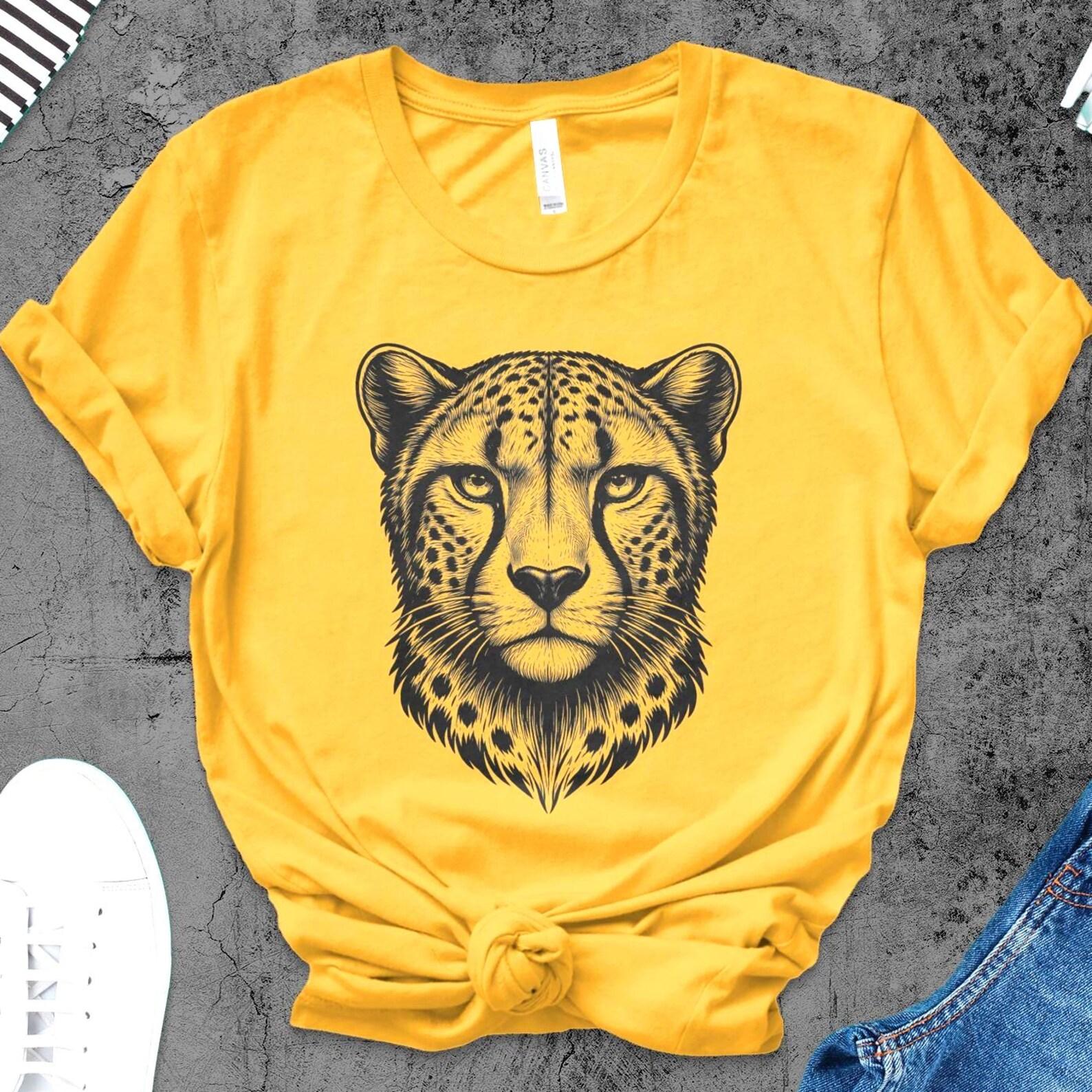 Cheetah Face Shirt | Black Stencil Spotted Cheetah Tee | Tattoo Style Leopard Graphic Tee | Gift For Cheetah Lover XL