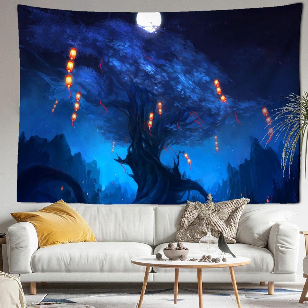 

Фонарь ночной вид лесной гобелен настенный натуральный художественный пейзаж богемный хиппи Tapez Эстетическая комната домашний декор 400x220CM