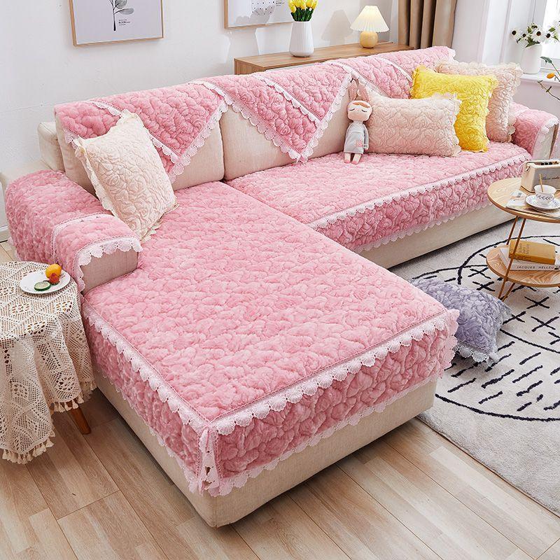 

Плюшевая полосатая подушка для дивана, однотонный чехол, угловой диван, полотенце, утепленный зимний теплый чехол для дивана, пылезащитный коврик для гостиной 45x45cm pillowcase