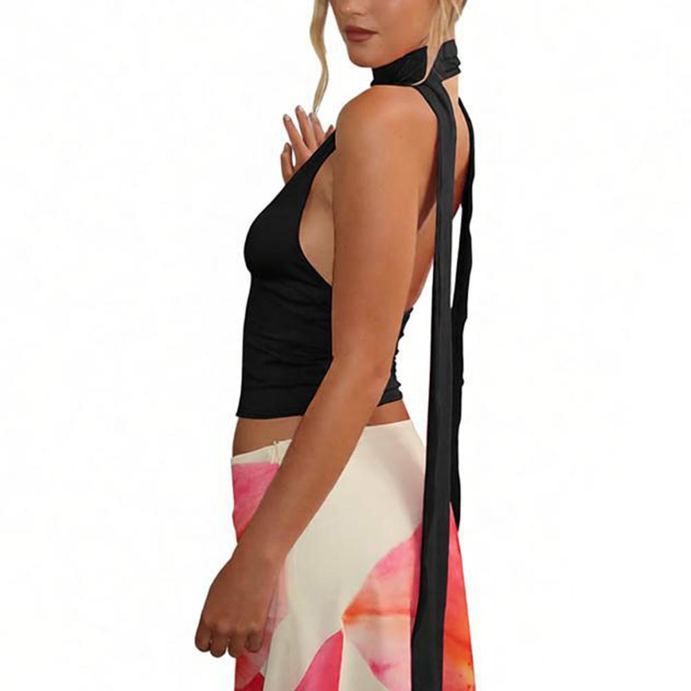 Women's Solid Color Deep V-Neck Strappy Sexy Sleeveless Backless Top