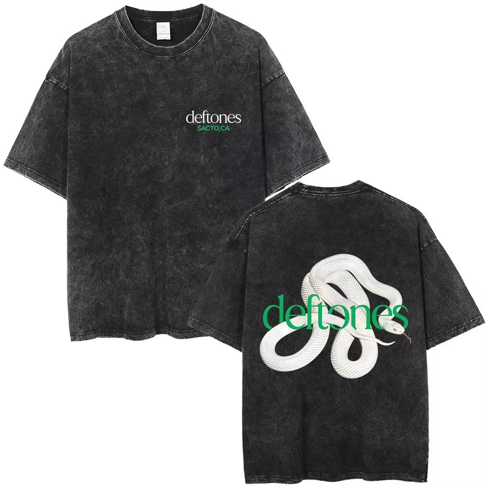 New Arrival Deftones Private Rock Music Vintage Washed Graphic Tee Retro Band Print Oversized Loose Short Sleeve Streetwear Cotton Tees For Men Women