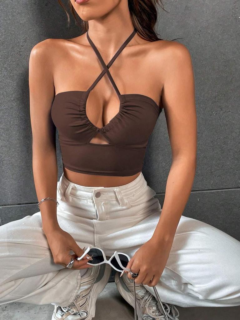 2026 European & American Strappy Drawstring Slim Fit Crop Tank Top - Women's Summer Outerwear