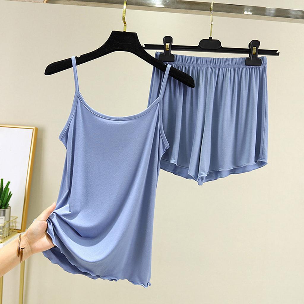 Women's Solid Color Loose Casual Comfortable Suspender Shorts And Pajamas Two-piece Set